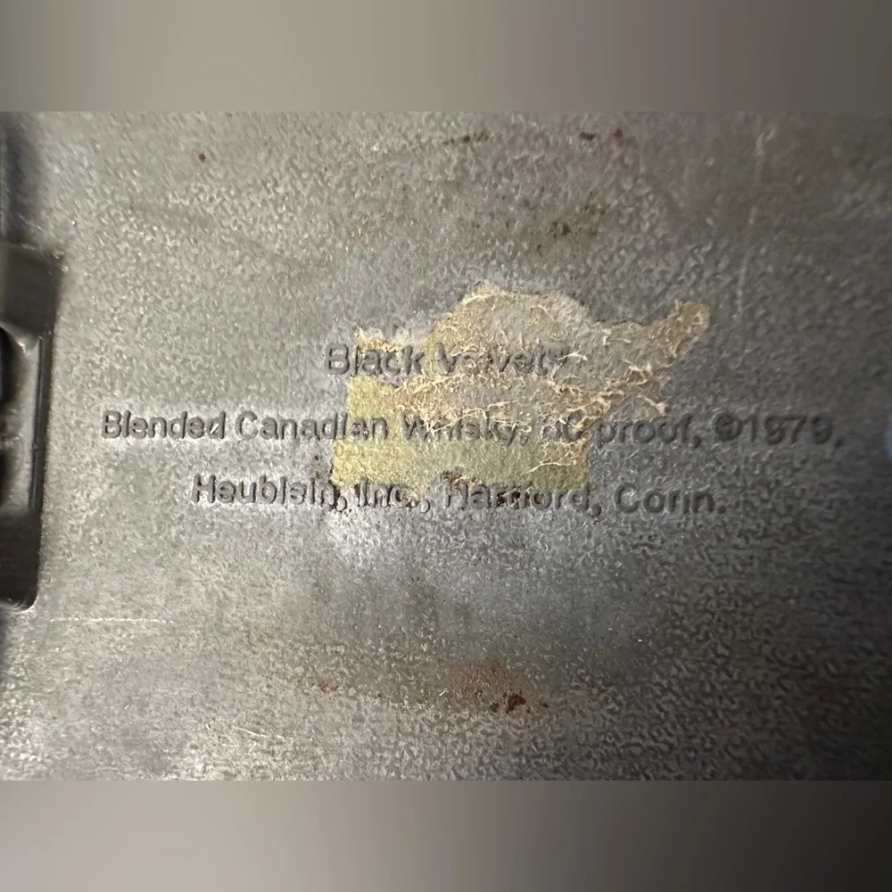 Black Velvet Blended Canadian Whiskey Spirit of Pro-Rodeo 1979 Promo Belt Buckle